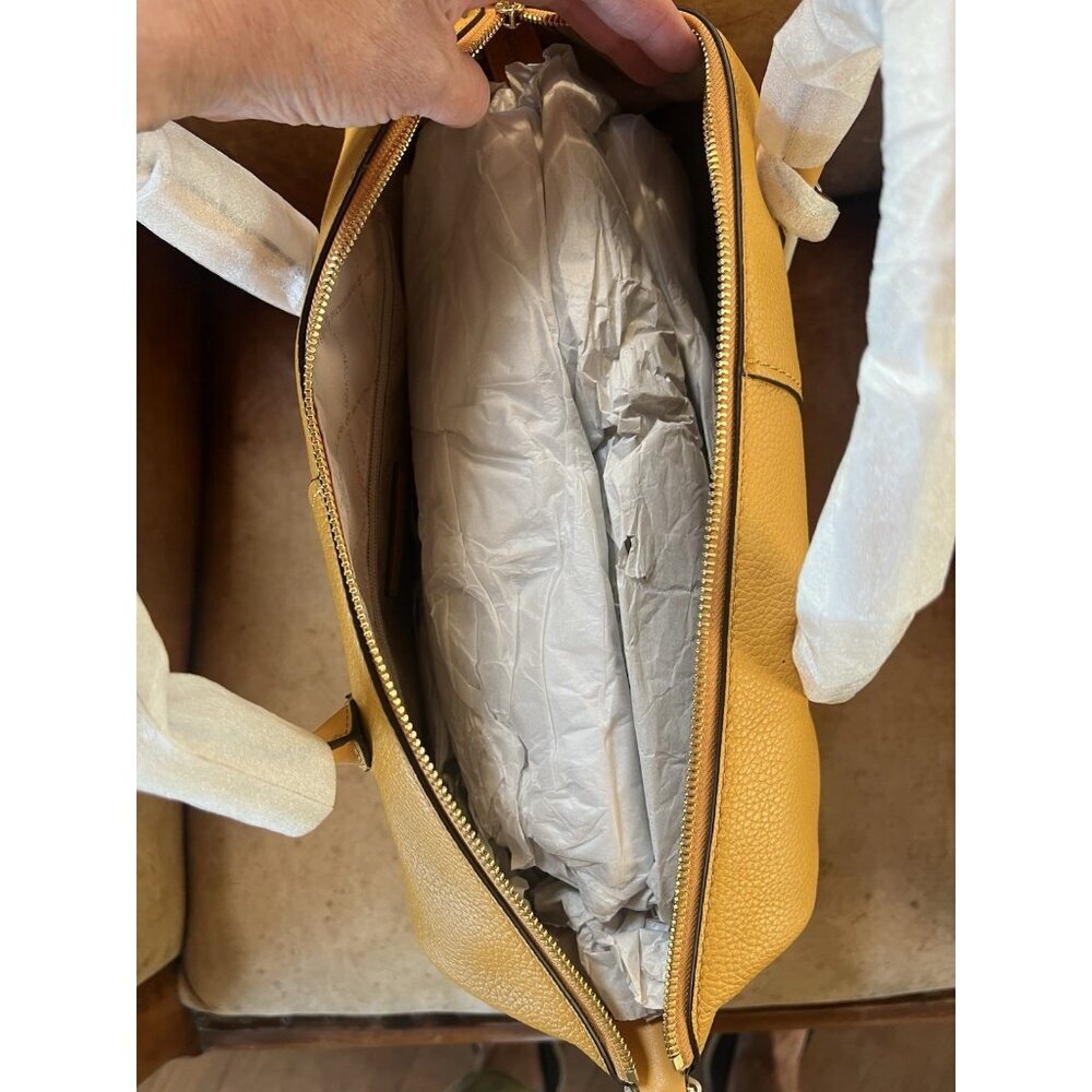 NEW Michael Kors Hyde large pebble leather satchel bag golden rod designer - Picture 5 of 16